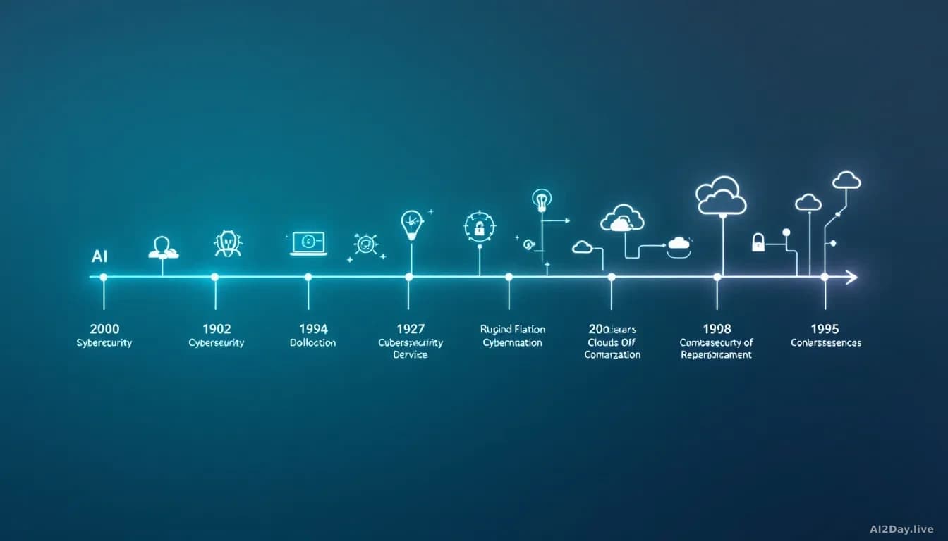 A timeline of cybersecurity evolution over 20 years, featuring AI and cloud icons