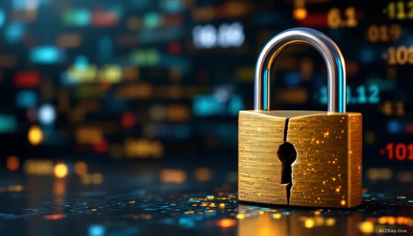 A broken padlock with a digital background, symbolizing internet security and privacy issues