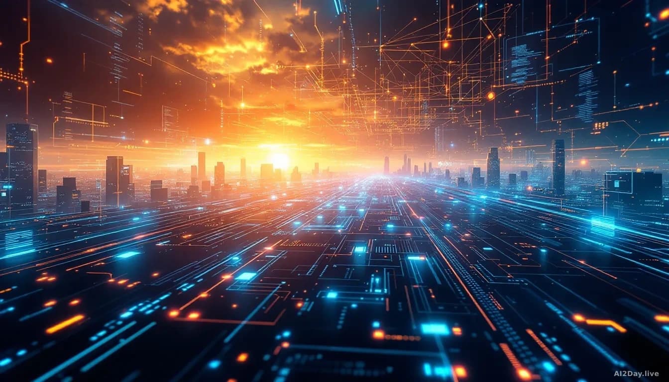AI-driven cyber operations visual, depicting autonomous systems in a digital landscape