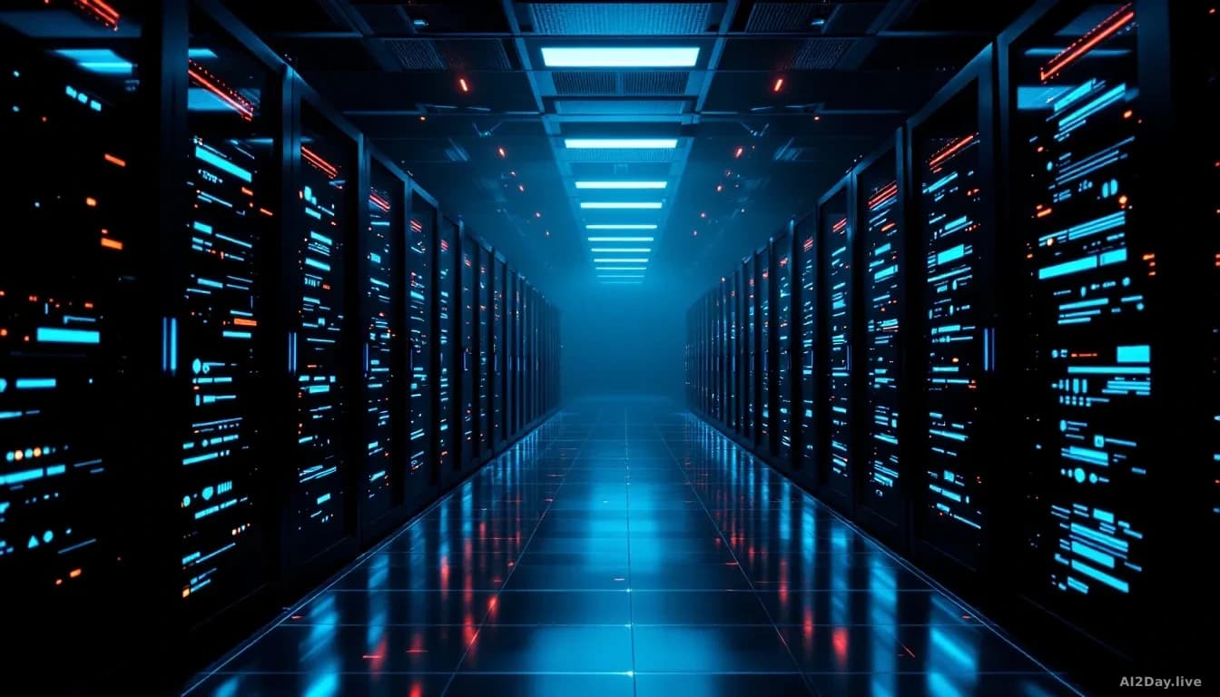 A darkened computer server room with ominous lighting, showcasing advanced digital security tools in action, emphasizing cybersecurity themes