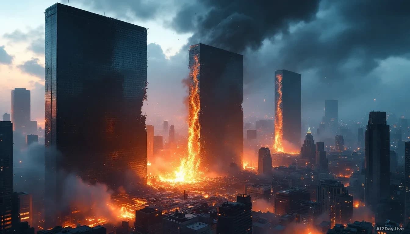 A digital cityscape with tall, imposing firewalls and a breached section, implying resilience beyond the breach point