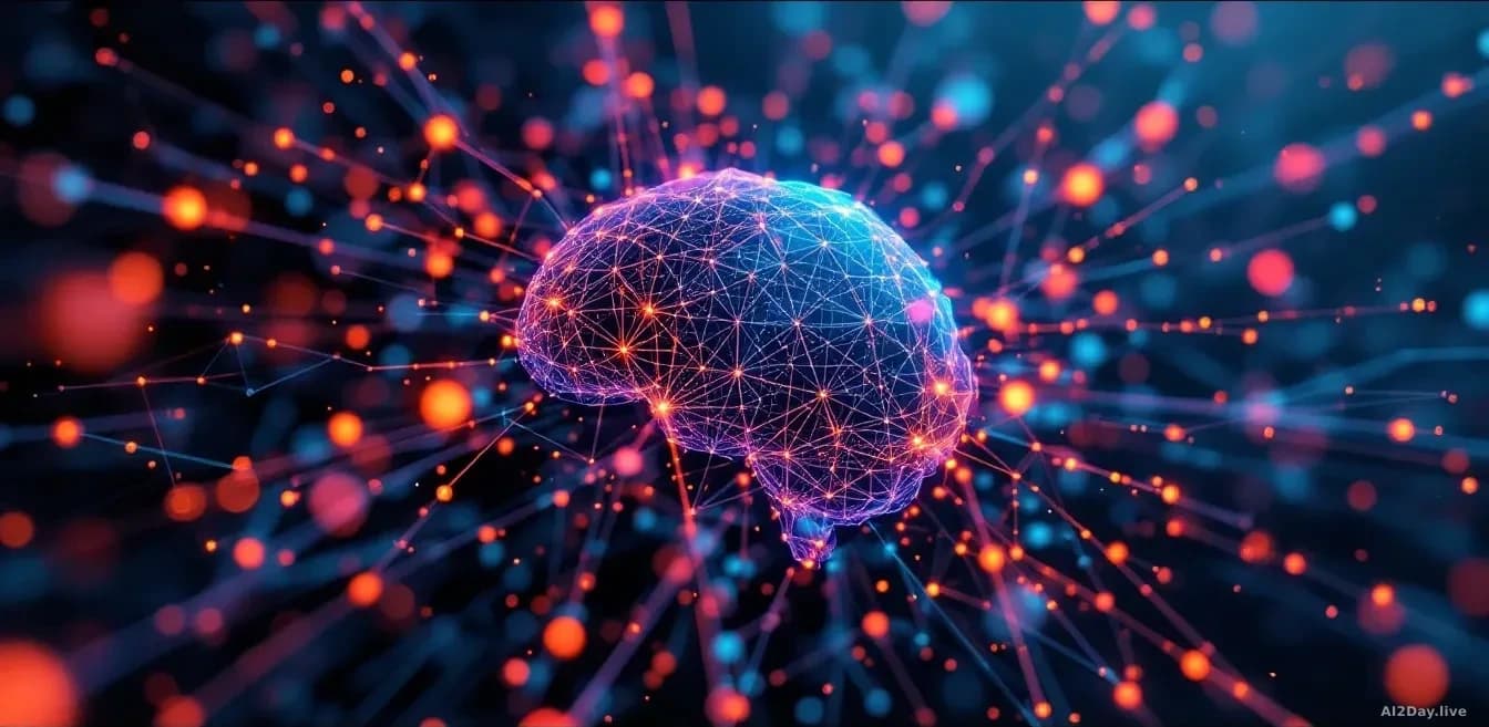 A futuristic AI model represented visually as interconnected nodes and pathways, symbolizing complex data processing
