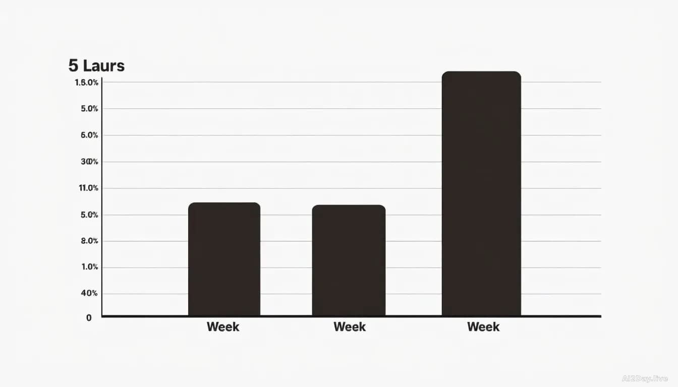 A minimalist bar chart showing one small bar and one bar five times taller, labelled with two consecutive week ranges