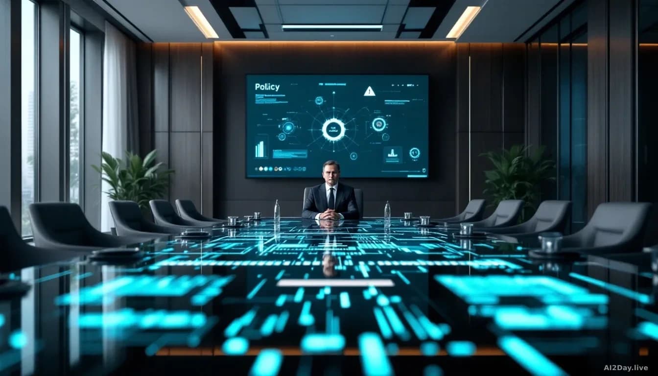 A high-level office or boardroom setting where a policy figure is being introduced in a corporate environment, representing the transition from government to pr
