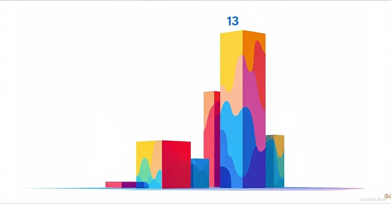 Abstract bar chart illustration showing one tall bar labelled '13' towering over a short bar labelled '3', in Google's blue, red, yellow and green palette, clea