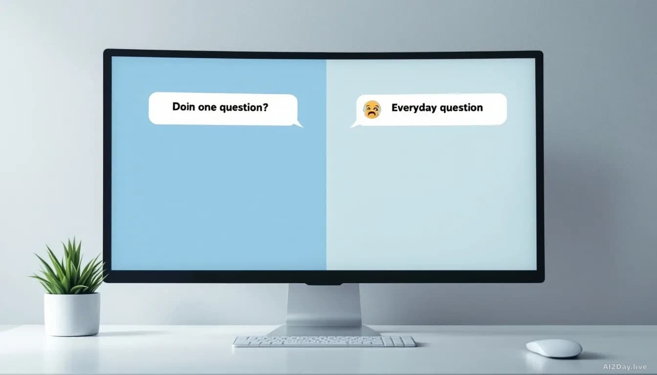 A split-screen view on a computer monitor showing an AI chatbot declining to answer one type of question on the left side, while simultaneously appearing confus
