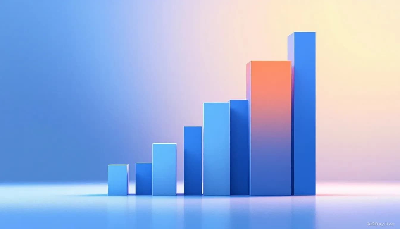 Abstract bar chart illustration showing one small bar next to a much taller bar six times its size, rendered in flat editorial style with soft blues and a singl