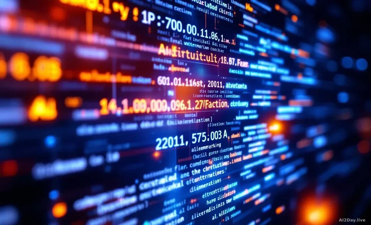 A computer screen displaying AI-generated text with subtle invisible watermarking technology represented through data visualization, emphasizing transparency an