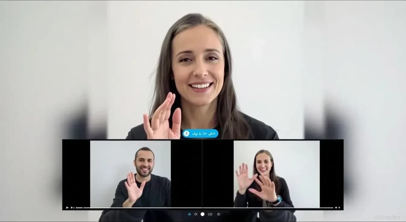 A video translation interface showing sign language conversation flow and discourse context being processed, multiple video frames demonstrating how conversatio