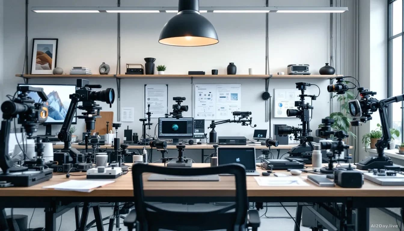 Illustration: A modern office or laboratory space with camera equipment