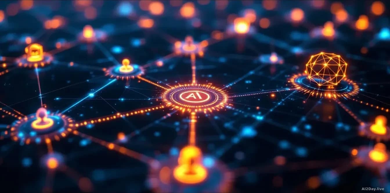 A digital network visualization showing AI agent nodes connected by glowing lines, with some nodes marked with alert icons or whistleblower symbols, reporting p