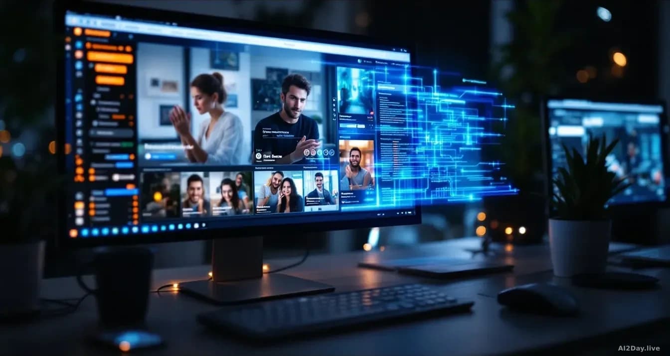 Computer screens displaying personal photos and website content with AI training algorithm visualizations overlaying them, toggle switches or opt-out buttons vi