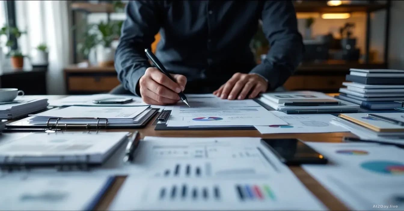 A tech executive or industry leader's office with carefully arranged technology and regulatory documents visible, suggesting the contrast between cautionary pub