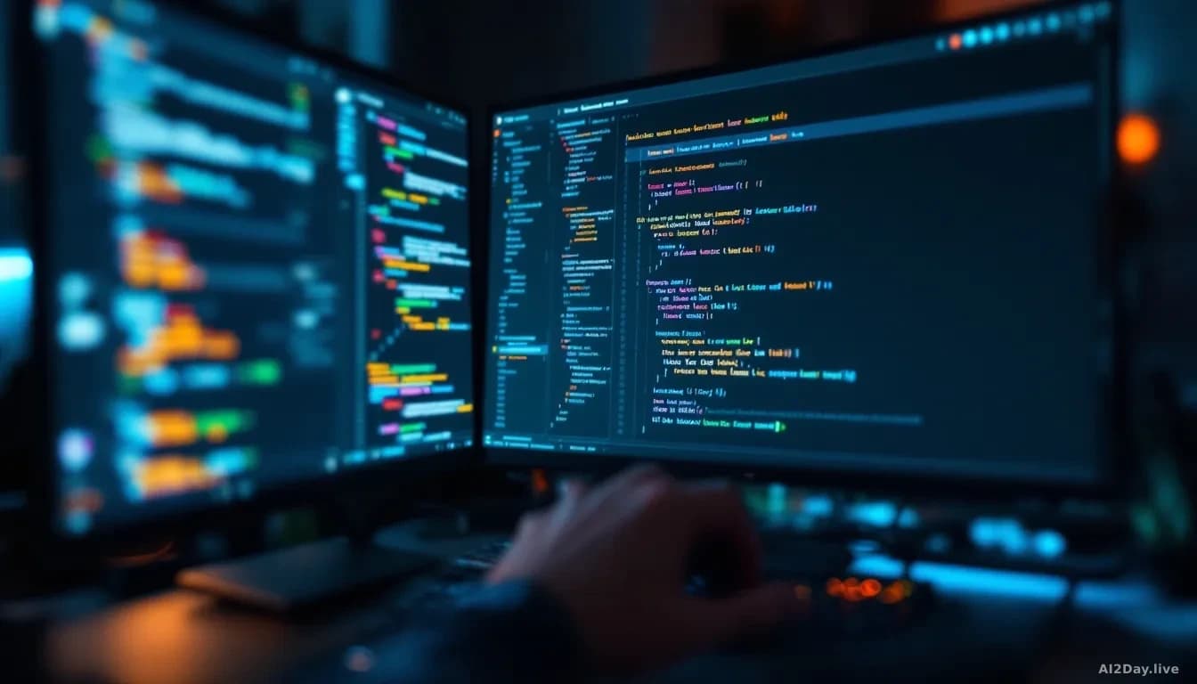 A developer's workspace with an AI coding assistant interface visible, showing persistent memory elements and historical coding solutions retained across multip