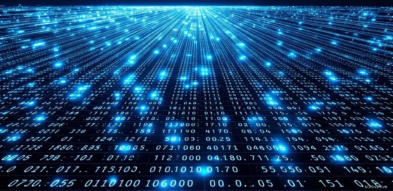 A vast, illuminated grid of glowing data cells stretching to the horizon like a city seen from above at night, each cell containing softly pulsing numerals in c