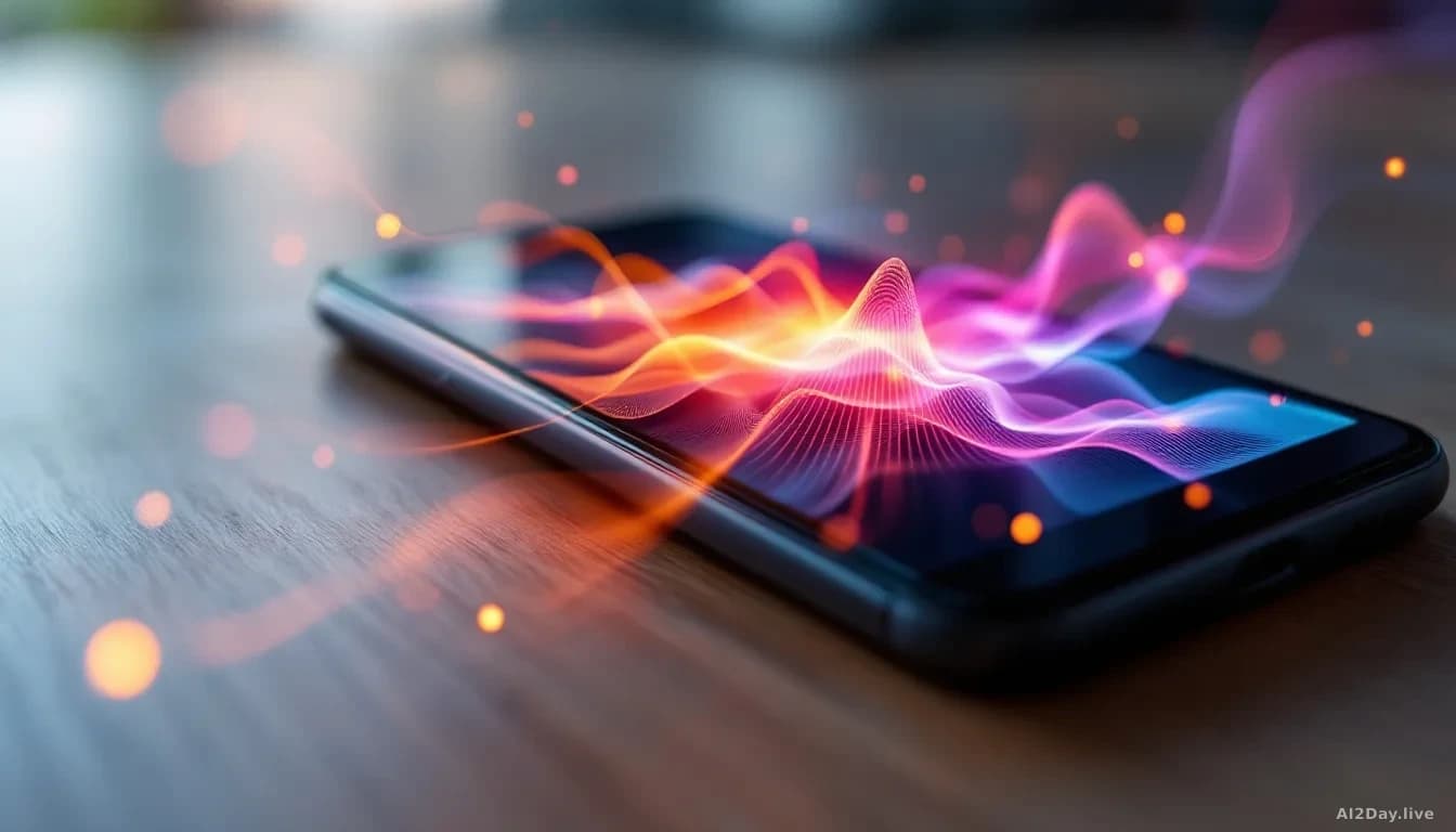 Illustration: A modern smartphone resting on a wooden desk