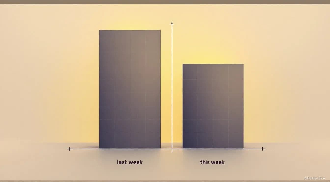Illustration: An abstract bar chart with two bars side by side on a warm cream background: a tiny bar labelled 'last week'