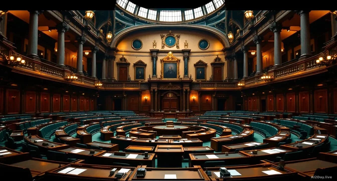 Illustration: A grand parliamentary chamber interior