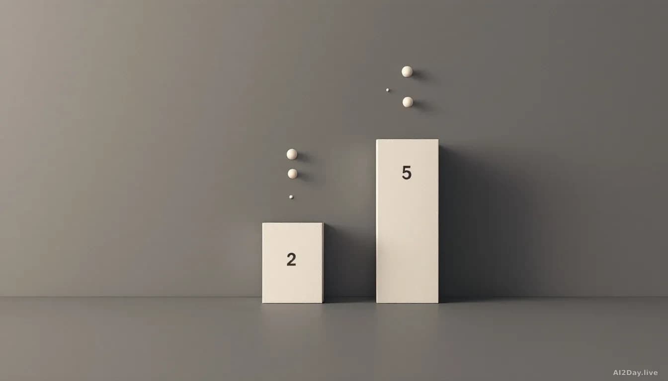 Illustration: Abstract minimalist bar chart showing two bars, one short labelled 2 and one taller labelled 5