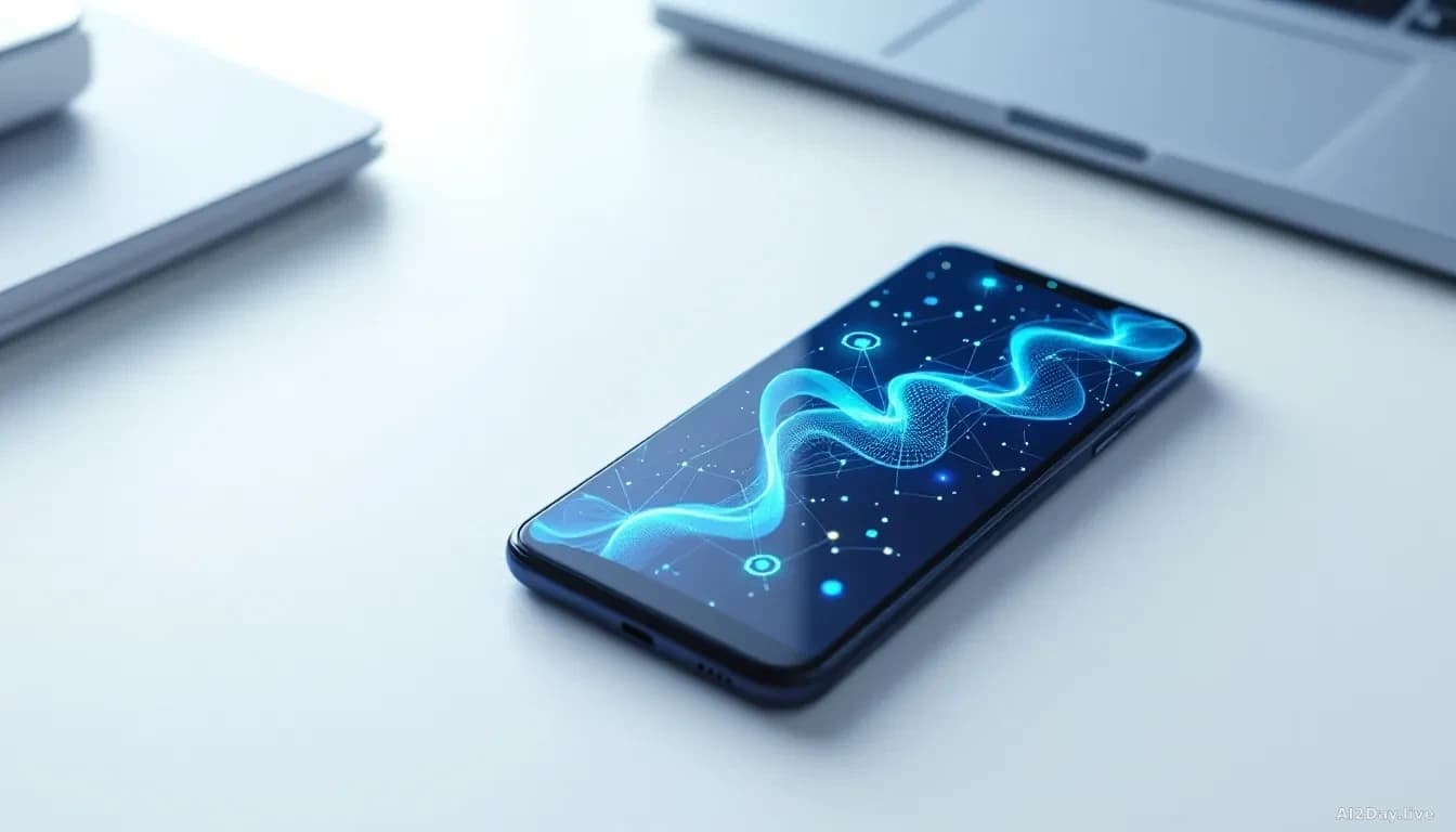 Illustration: A sleek modern smartphone lying flat on a minimal white desk