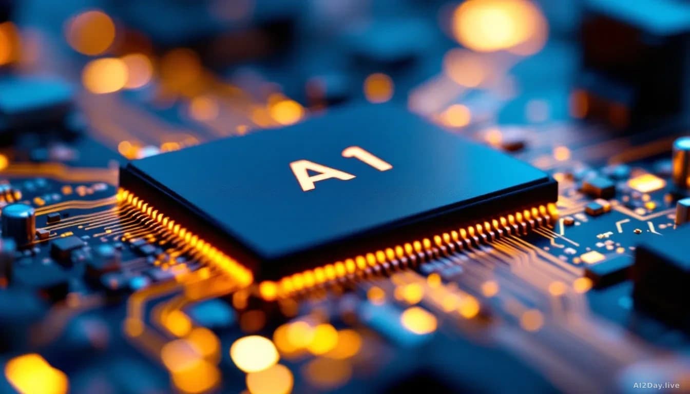 Illustration: a modern AI accelerator chip on a circuit board
