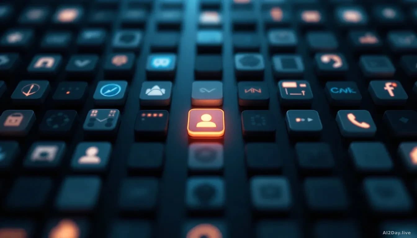 Illustration: A dense grid of identical app icons on a smartphone home screen
