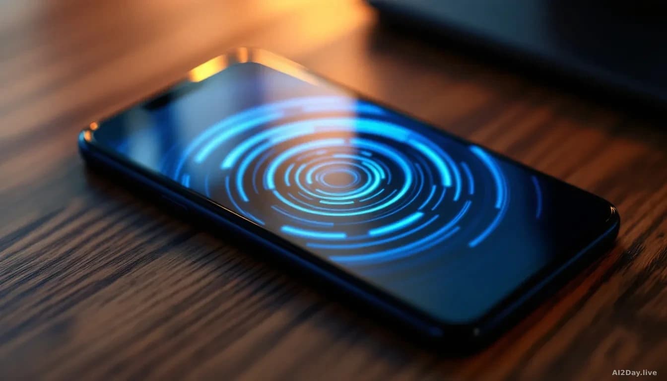 Illustration: a modern smartphone lying flat on a wooden desk