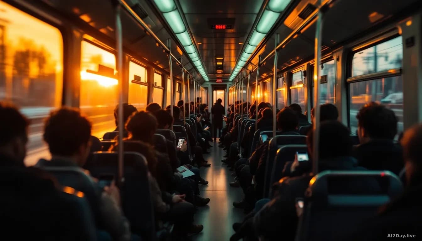 Commuter train carriage at golden hour