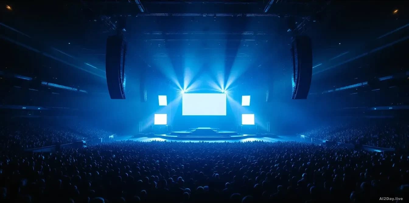 Tournament stage seen from the back of a darkened auditorium