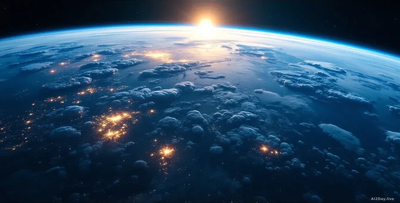 Orbital view of the curve of Earth with the atmosphere glowing at sunrise