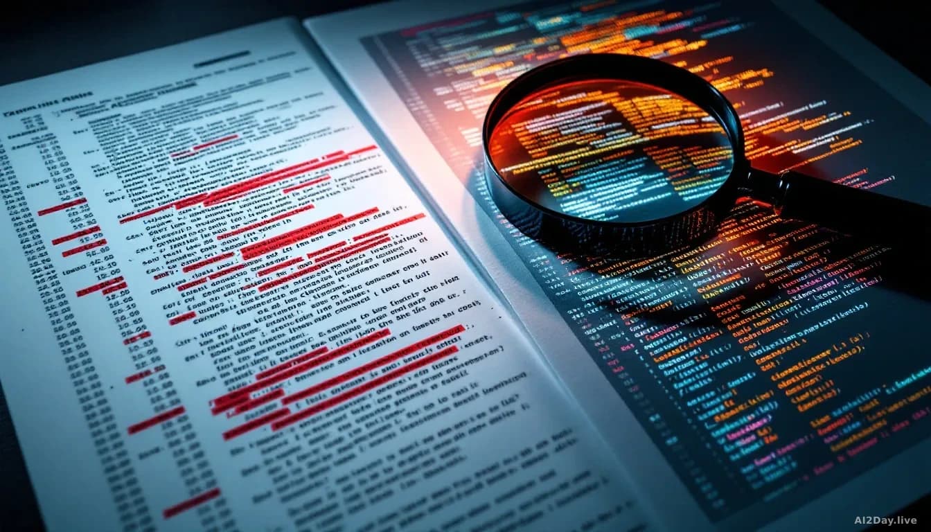 A close-up, sharply lit photograph of two printed pages lying side by side on a dark desk, one page covered in dense text and tables with several entries circle