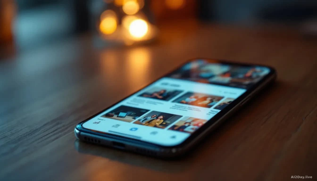 A close-up, edge-to-edge 16:9 shot of a smartphone screen glowing with a live video shopping interface, rows of product thumbnails visible below the stream wind
