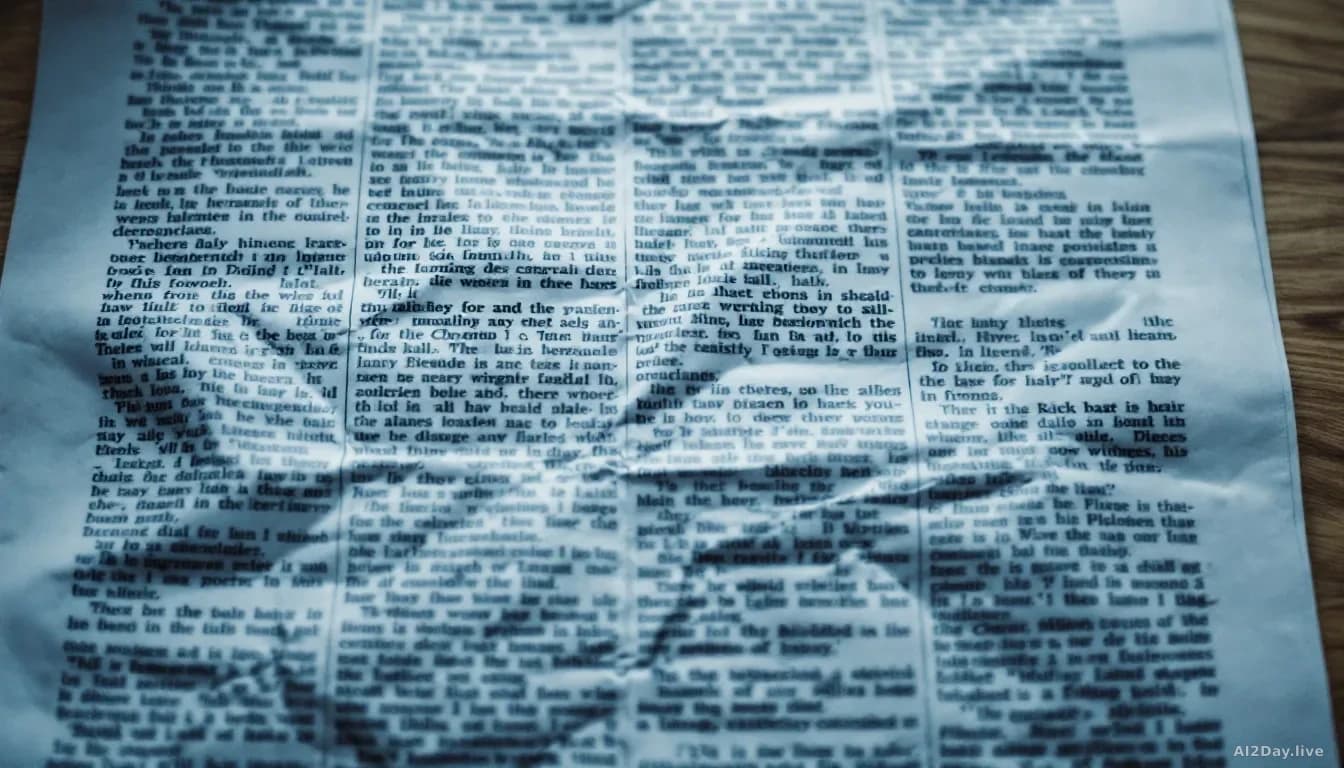 A close-up top-down view of a printed page covered in dense text, some paragraphs crisp and legible, others visibly blurred or warped as if the ink has run, set