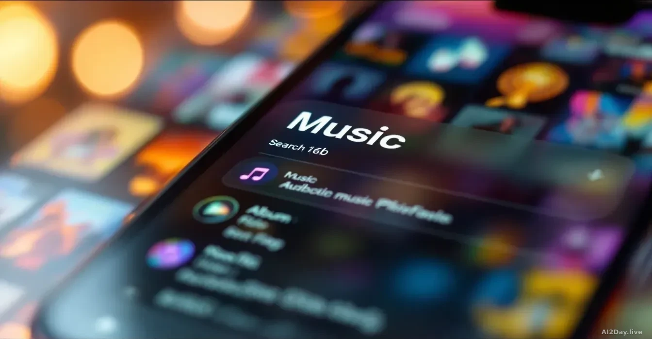 Extreme close-up of a smartphone screen showing a music search bar with partially typed, misspelled text in mixed scripts including Latin and non-Latin characte