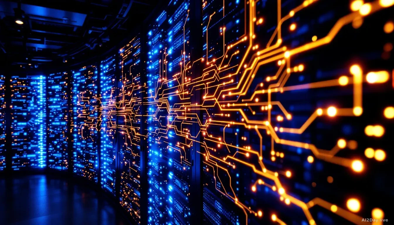 A large illuminated switchboard of glowing circuit pathways branching into multiple directions, each branch a different color representing a different route, ph