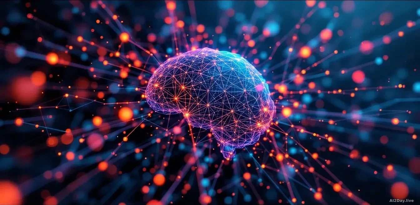 A futuristic AI model represented visually as interconnected nodes and pathways, symbolizing complex data processing