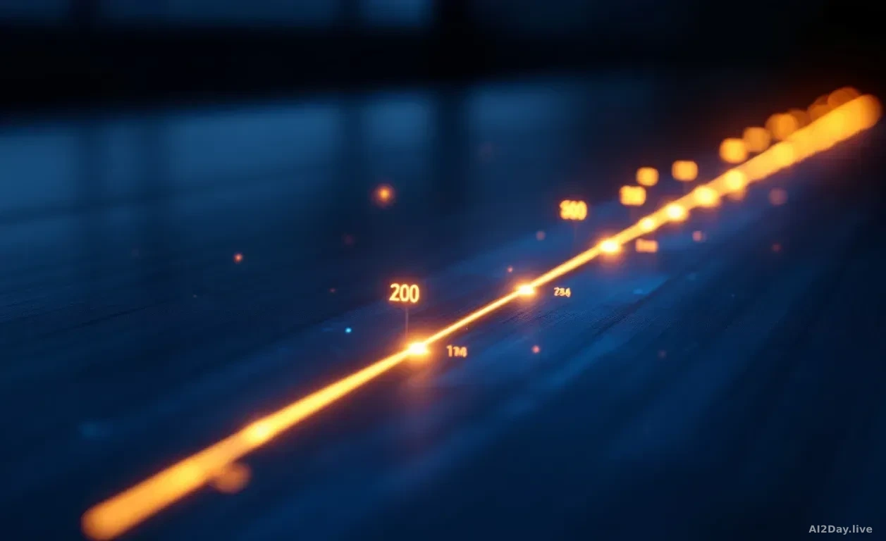 A glowing timeline bar stretching across a dark surface, with small bright markers at irregular intervals representing timestamps, soft blue and amber light, ne